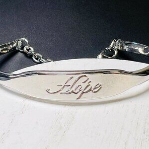 Vtg Lia Sophia Silver Tone "Hope" Engraved Bracelet With Chain Adjustable Clasp